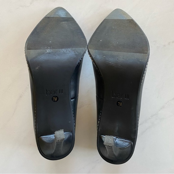 Bar III Black Binsa P Faux Leather Pointed Toe Heels Stilettos Silver Ball Trim - Picture 8 of 9